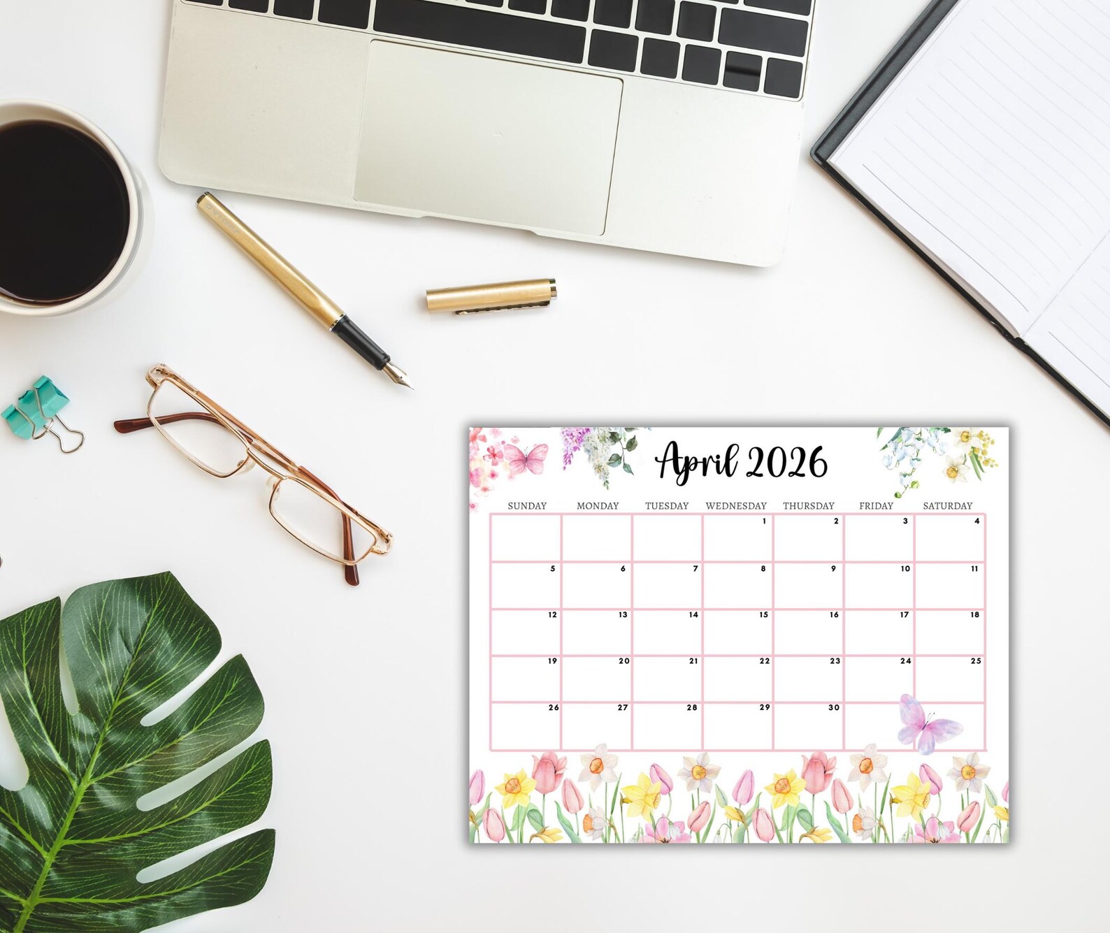 EDITABLE April 2026 Calendar, Printable Fillable Monthly Planner April
