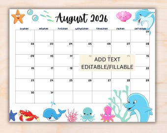 EDITABLE August 2026 Calendar, Printable Fillable Monthly Planner August Calendar Editable Monthly Schedule Printable Calendar Work School