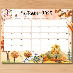 EDITABLE September 2025 Calendar, Printable Monthly Calendar for September, Autumn Fall Calendar, Classroom Calendar, 2025 Sept Calendar