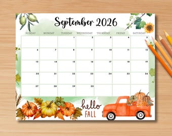 Editable September 2026 Calendar, Fillable Printable Sep Calendar, Sept Calendar, Classroom Calendar, Office Calendar, Kids School Calendar