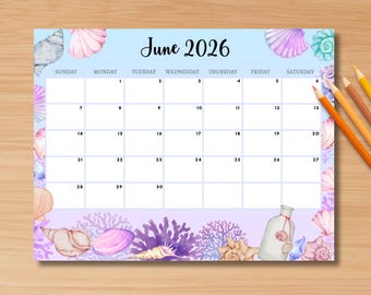 EDITIERBARER Juni 2026 Kalender: Sommer 2025 Planer PDF, niedlicher druckbarer bearbeitbarer Kalender für Kinder Hausarbeit, sofortiger Download