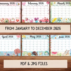 EDITABLE Monthly Calendar 2026 Bundle, Cute Printable Fillable Monthly ...