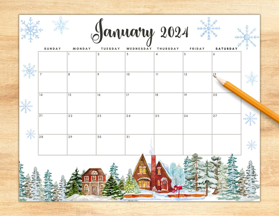 EDITABLE January 2024 Calendar, Printable Fillable Monthly Calendar for