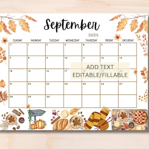 EDITABLE September 2025 Calendar, Printable Monthly Calendar for September, Fall Calendar, Classroom Calendar, 2025 Sept Calendar, Autumn
