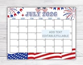 EDITABLE July 2026 Summer Calendar, Fillable Printable Classroom Calendar, Fourth of July Calendar, Digital Monthly Calendar, July Planner