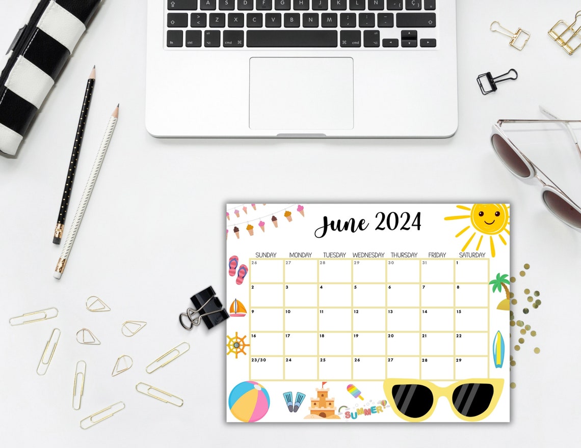 EDITABLE June 2024 Calendar, Printable Wall Calendar 2024, Cute ...