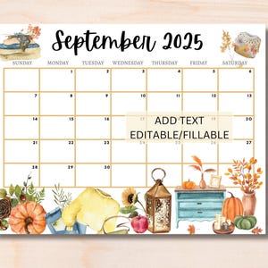 EDITABLE September 2025 Calendar, Printable Monthly Calendar for September, Fall Calendar, Classroom Calendar, 2025 Sept Calendar, Autumn