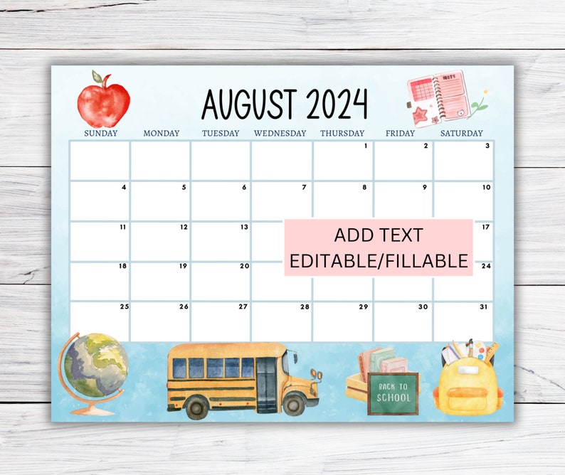 EDITABLE August 2024 Summer Calendar - Il 794xN.6134050208 H04k 