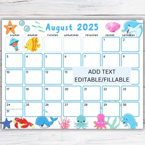 EDITABLE August 2025 Calendar, Printable Fillable Monthly Planner August Calendar Editable Monthly Schedule Printable Calendar Work School