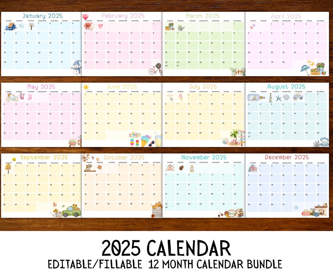 EDITABLE Calendar 2025, Printable Kids Calendar, Children's Calendars ...