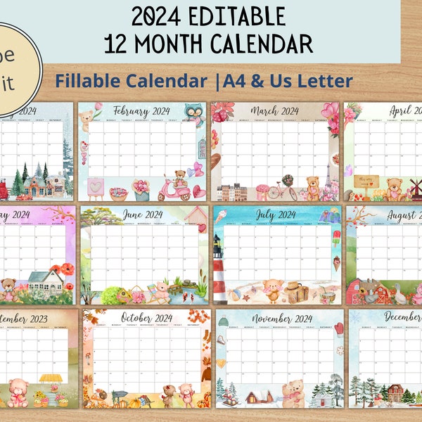 2024 Bear Calendar Etsy