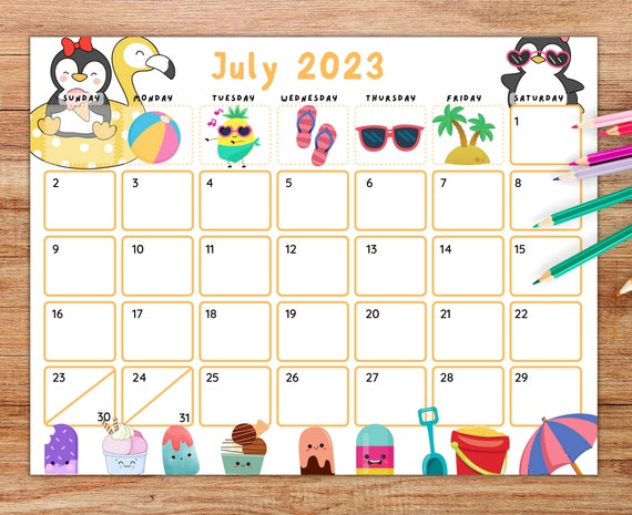 EDITABLE July 2023 Calendar Cute Printable Fillable Planner - Etsy Canada