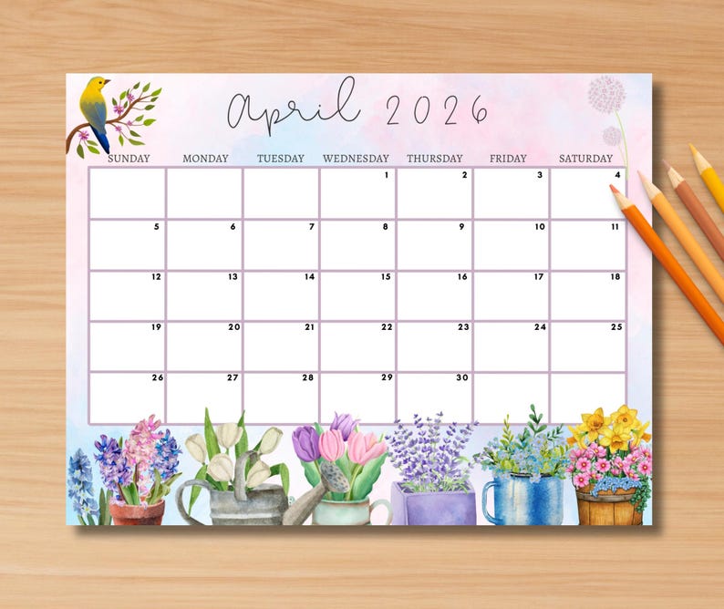 EDITABLE April 2026 Calendar, Monthly Planner, Cute Printable Editable ...