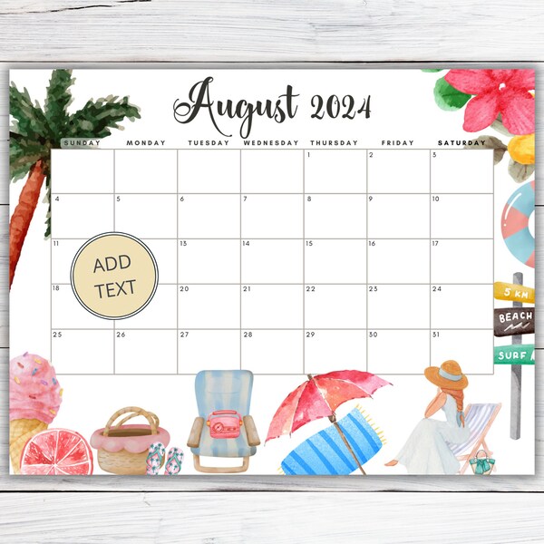 Summer Calendar 2024 Monthly Family Calendar Printable Template Etsy