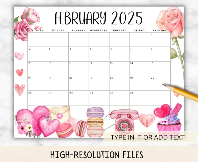 EDITABLE Wall Calendar 2025 Bundle, Pink Calendar W/ Love Hearts Sweets ...