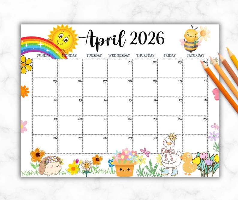 EDITABLE April 2026 Calendar: Printable Wall Calendar 2026, Cute ...