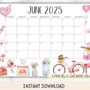 EDITABLE Wall Calendar 2025 Bundle, Pink Calendar W/ Love Hearts Sweets ...