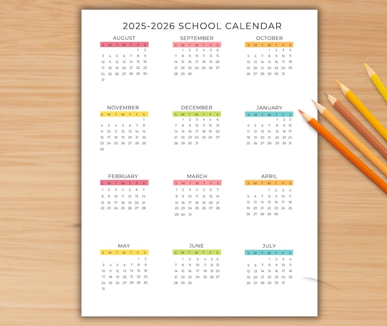 Editable School Year Calendar 20252026 School Calendar, Printable 2025