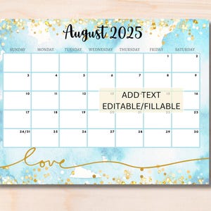EDITABLE August 2025 Calendar, Printable Monthly Calendar 2025, Summer Calendar, School Calendar, Kids Schedule, Classroom Calendar Download