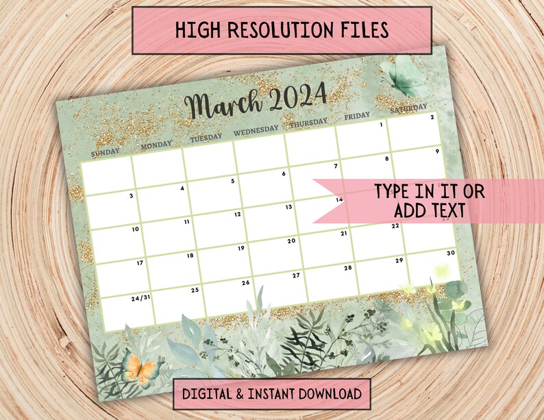 EDITABLE March 2024 Calendar Printable Fillable March Monthly Planner ...