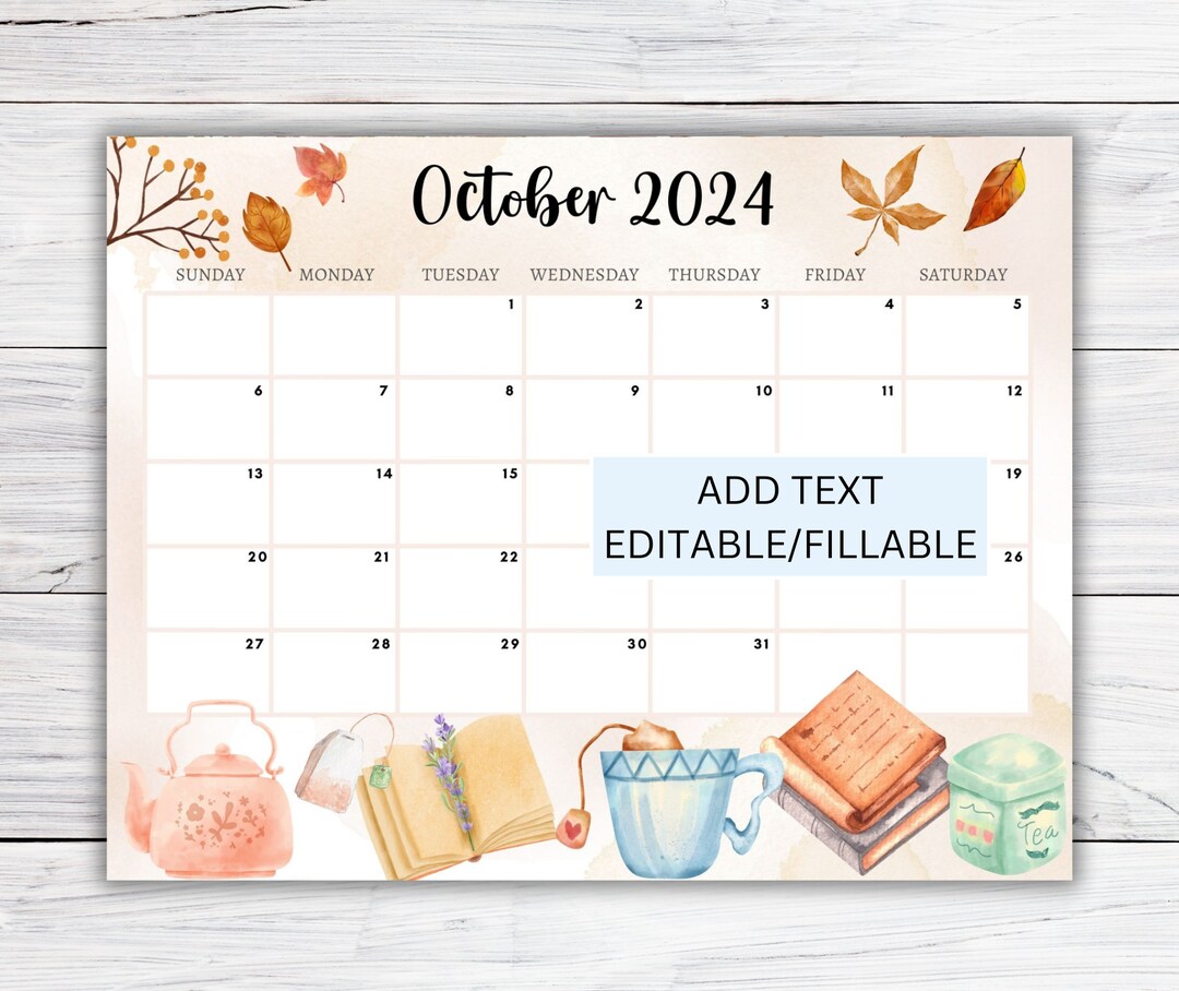 EDITABLE October 2024 Calendar, Printable Wall Calendar 2024, Cute ...