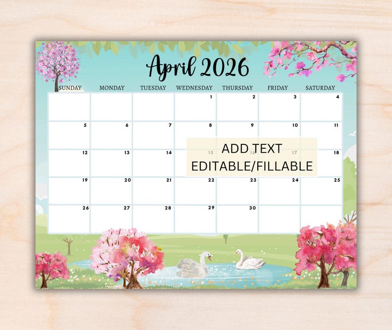 DITABLE April 2026 Calendar, Printable Fillable Monthly Planner April ...