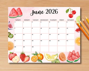 EDITABLE June 2026 Calendar, Printable Monthly Calendar for June, Summer Calendar, Classroom Calendar, 2026 June Calendar, Download
