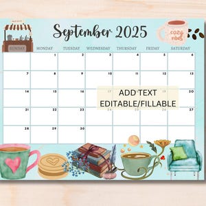 EDITABLE September 2025 Calendar, Printable Wall Calendar 2025, Cute Calendar for September Fillable, Monthly Classroom Calendar Autumn Fall