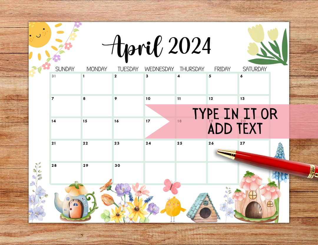 EDITABLE April 2024 Calendar, Printable Fillable Monthly Planner April ...