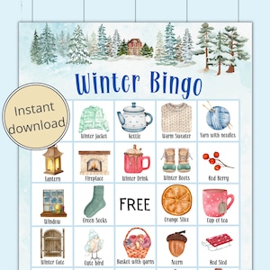 PRINTABLE Winter Bingo Game, Bingo Game, Bingo Games, Bingo Activities, Bingo Cards, Holidays Activity, Kids Party Game,  Classroom Activity