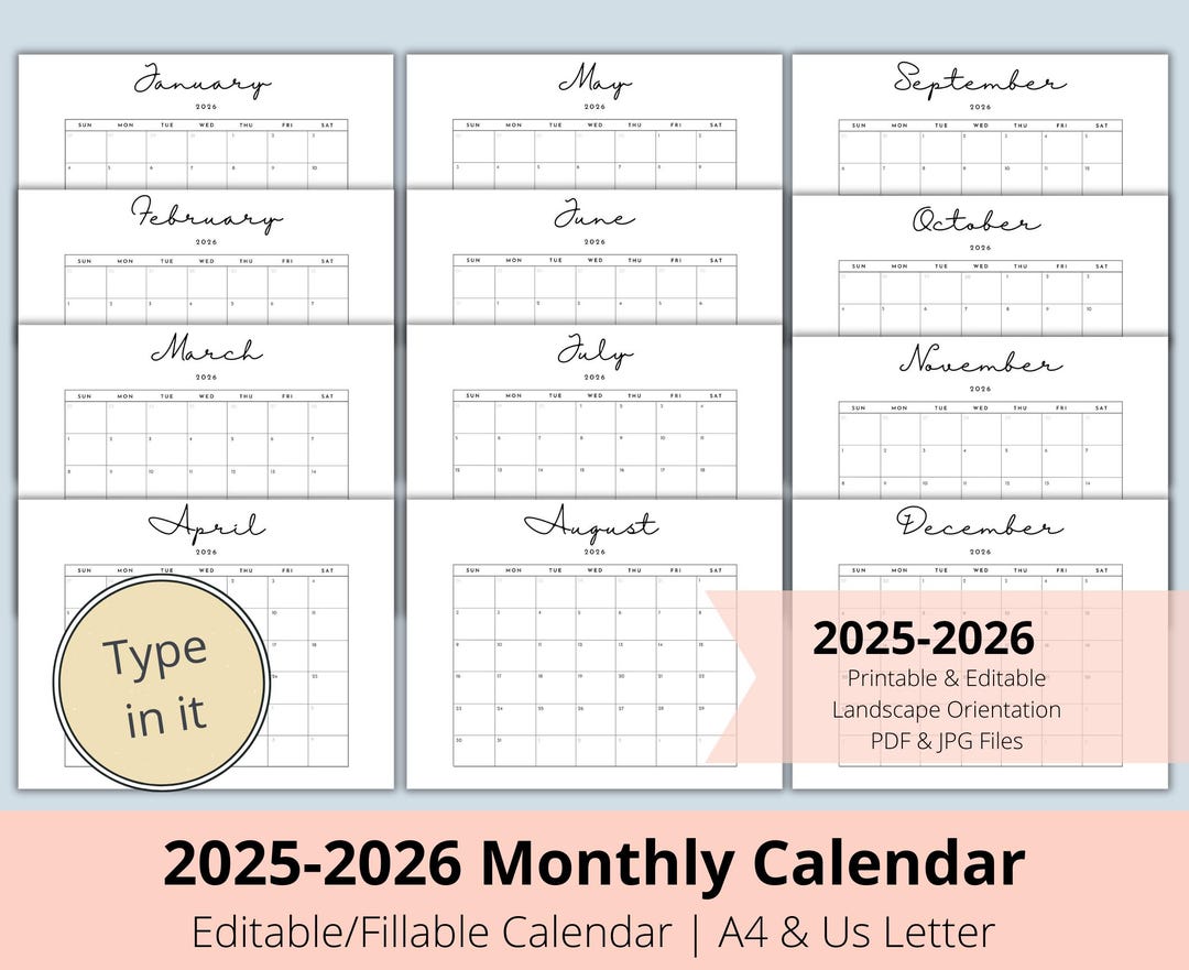 2025 2026 Editable Printable Calendars 2025 2026 Minimalist Calendar Bundle, Minimalist Planner