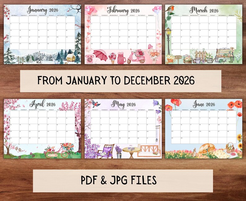 EDITABLE Monthly Calendar 2026 Bundle, Cute Printable Fillable Monthly ...