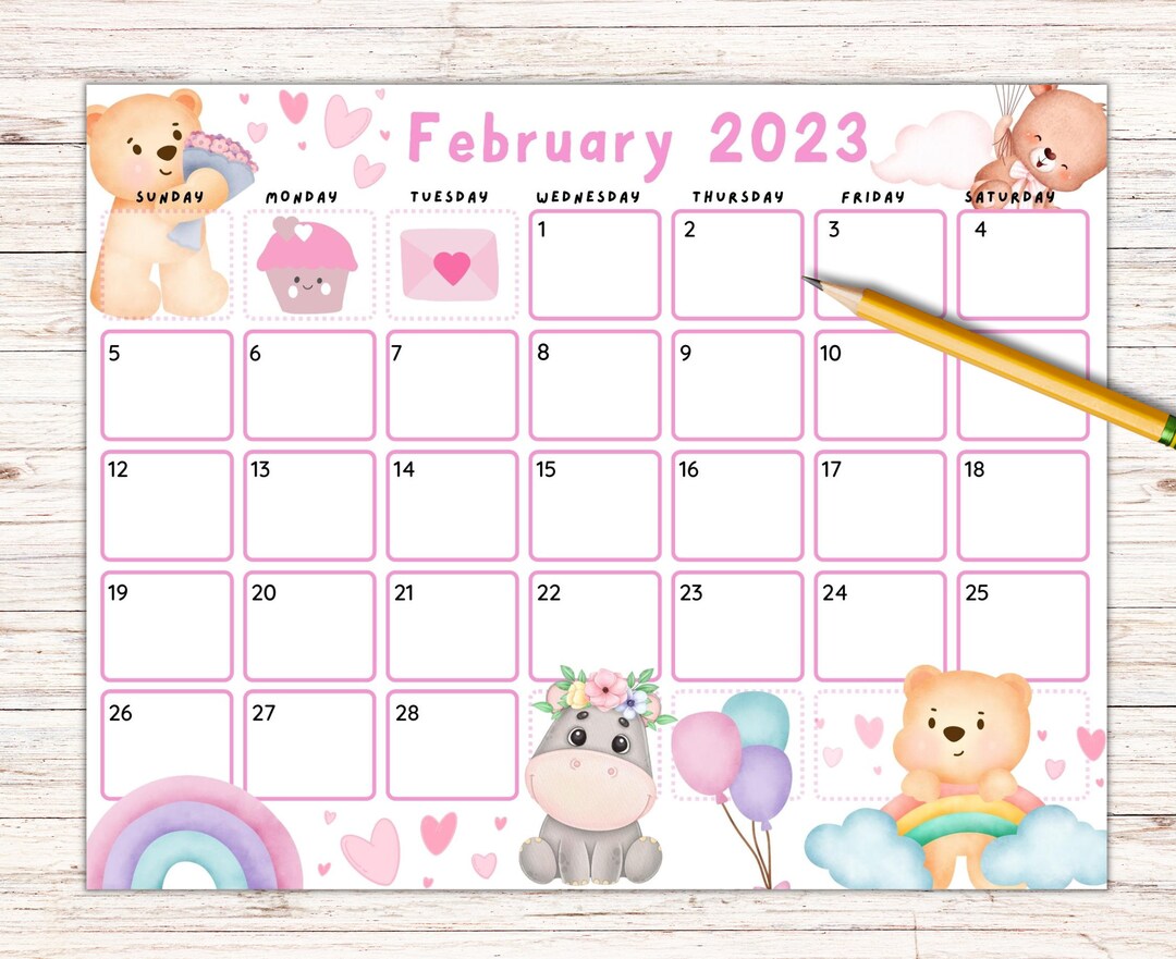 Editable february calendar printable fillable kids calendar etsy