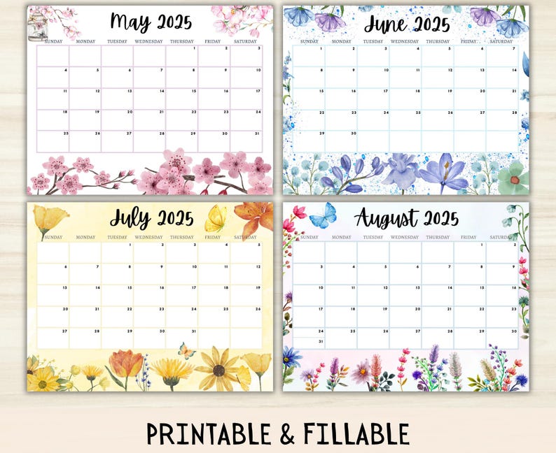 EDITABLE Calendar 2025 Bundle Pack W/ Flowers, Floral Calendar, Floral ...