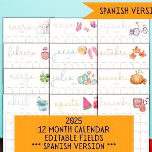 Spanish 2025 EDITABLE Printable Calendar 2025 Calendario en Español 2025 Spanish Calendar Fillable 2025 Calendario Mensual Monthly Planner
