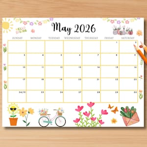 EDITABLE May 2026 Calendar, Printable Fillable Monthly Planner May Calendar Editable Monthly Schedule Printable Calendar Work School Spring