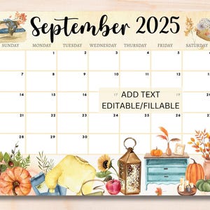 EDITABLE September 2025 Calendar, Printable Calendar, Beautiful Fall Autumn Sept Calendar, Fillable Kids Classroom Calendar, Family Calendar