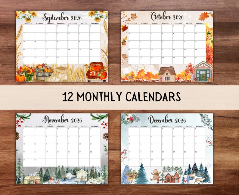 EDITABLE Monthly Calendar 2026 Bundle, Cute Printable Fillable Monthly ...
