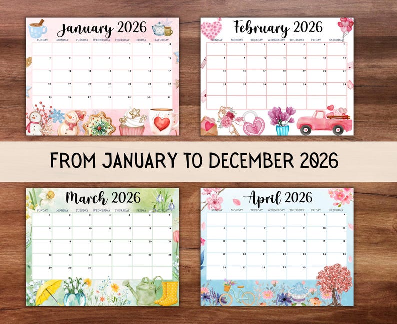 EDITABLE Monthly Calendar 2026 Bundle, Cute Printable Fillable Monthly ...