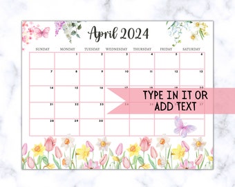 EDITABLE April 2024 Calendar, Printable Fillable Monthly Planner April Calendar Editable Monthly Schedule Printable Calendar Work School