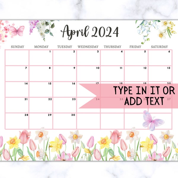 EDITABLE April 2024 Calendar, Printable Fillable Monthly Planner April Calendar Editable Monthly Schedule Printable Calendar Work School