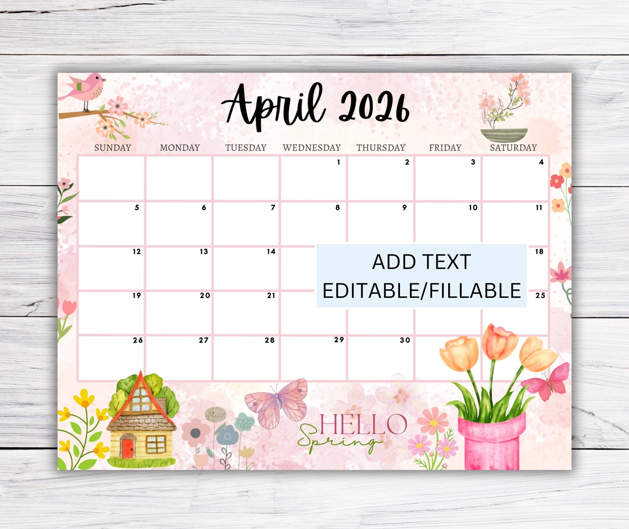 EDITABLE April 2026 Calendar, April 2026, Easter Calendar