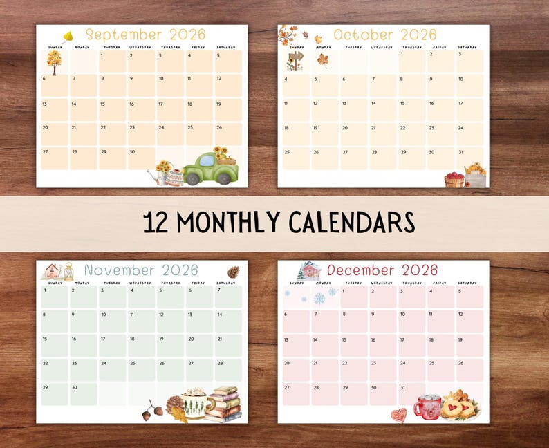EDITABLE 2026 Calendar Bundle Pack, 2026 Editable Calendar | 12-month ...
