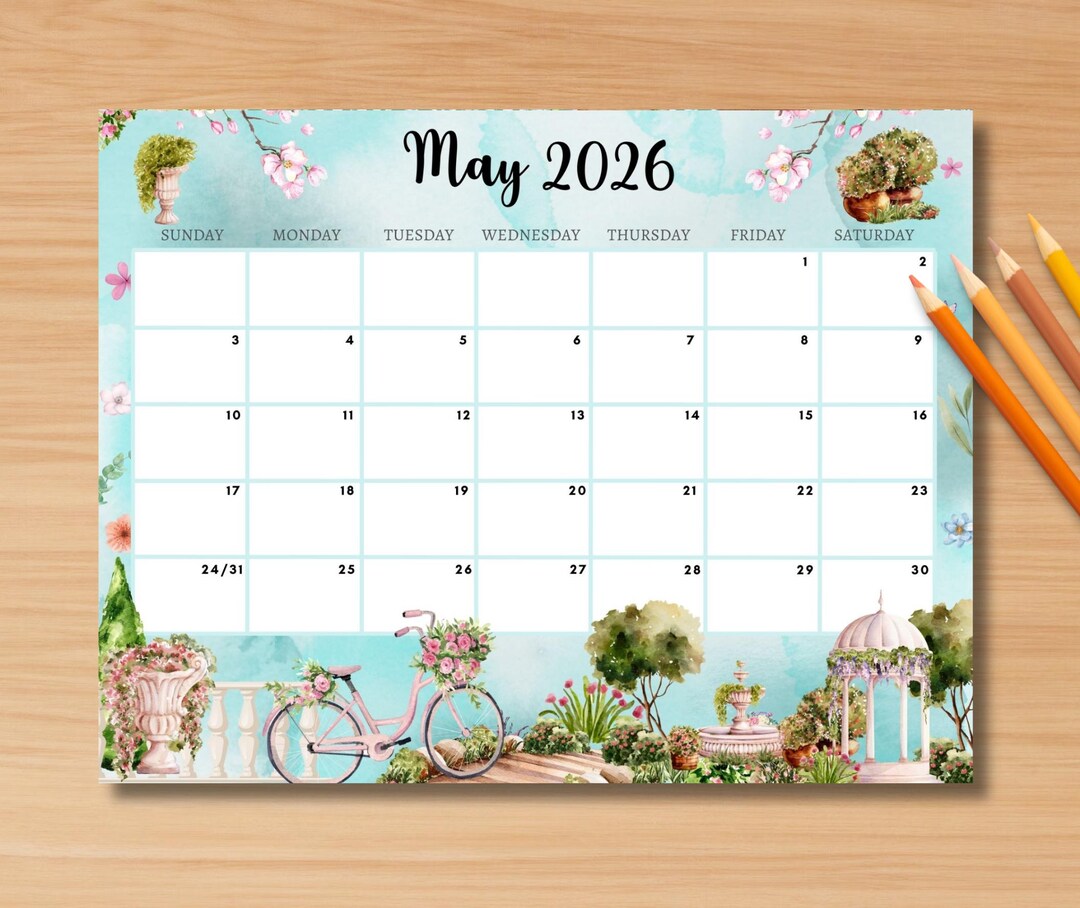 EDITIERBARER Mai 2026 Kalender, druckbarer Hallo-Frühlingsplaner