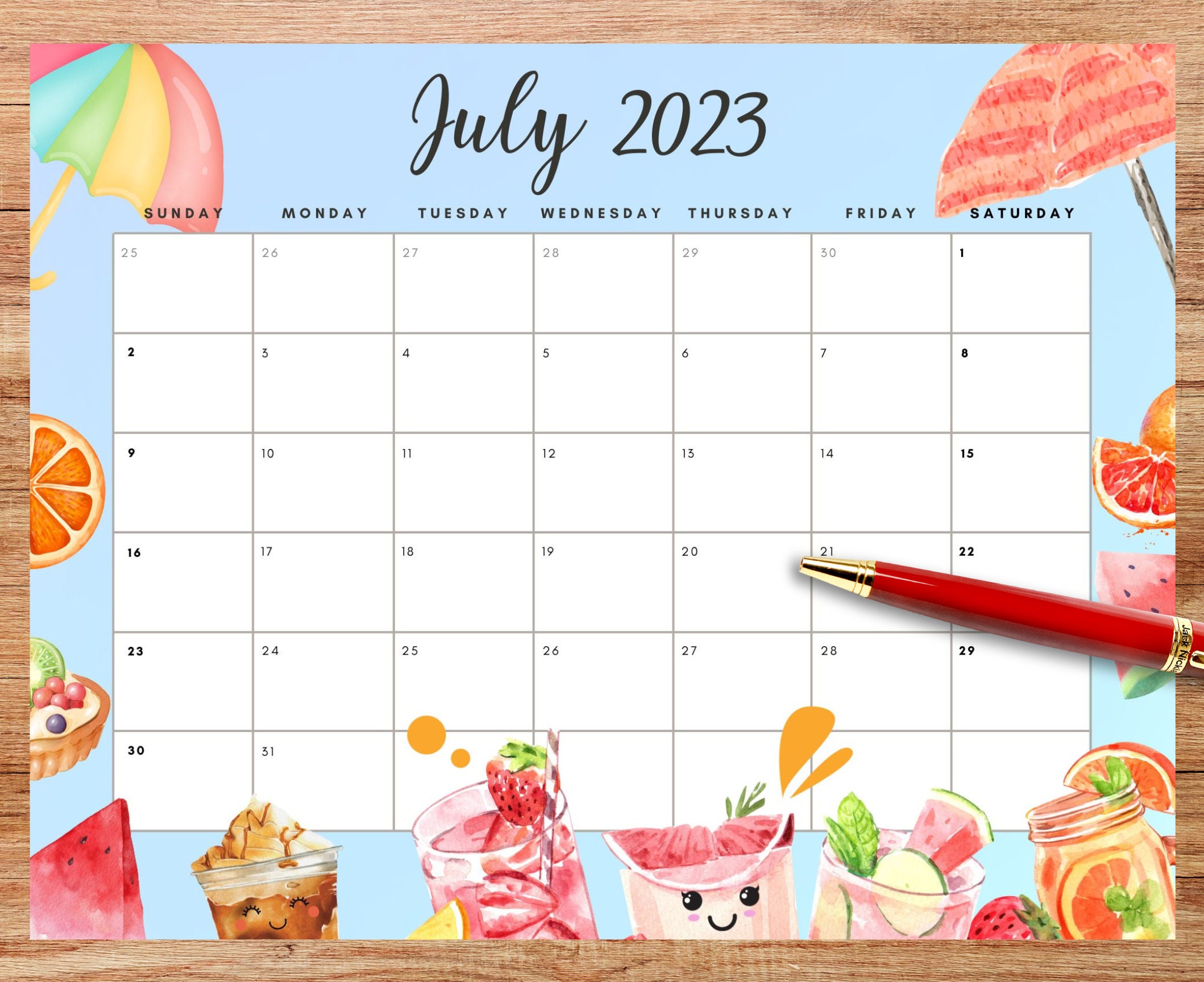 EDITABLE July 2023 Calendar Printable Fillable July Planner Etsy Polska