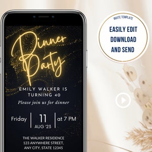 Minimal Gold Dinner Party Invitation, Text Evite, Simple Birthday Dinner Invitation, Digital Mobile Invitation, Evite For any Occasion