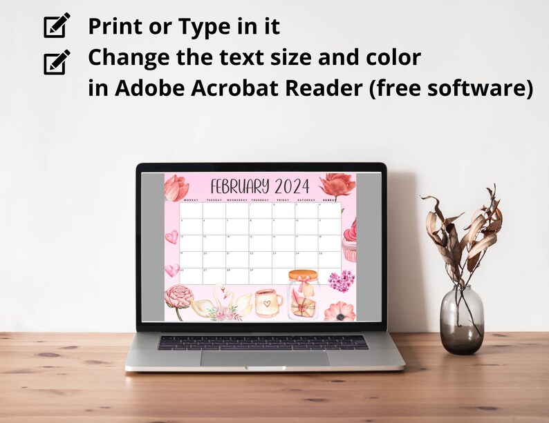Editable February 2024 Calendar, Fillable Printable Monthly Calendar