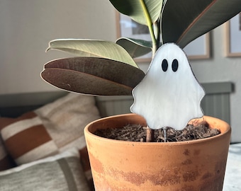 Stained Glass Ghost Plant Stake: Handmade Halloween Decor