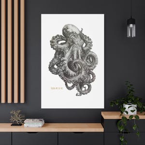 031-Canvas Print, Octopus Drawing Wall Art Decor, Sea Creature Painting, Nautical Home Decor, Ocean Animal Poster, Marine Life Artwork,