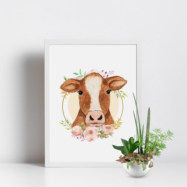 Printable wall art cute animal cow printable wall art home decor gift